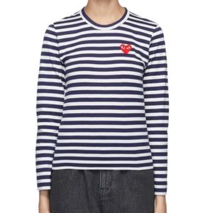 CDG PLAY Navy Striped Long Sleeve